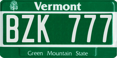VT license plate BZK777