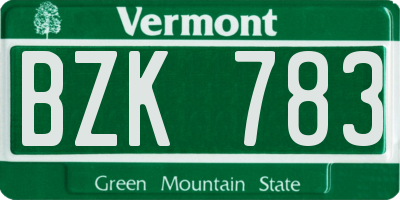 VT license plate BZK783