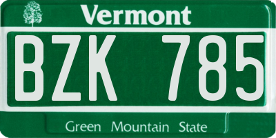 VT license plate BZK785