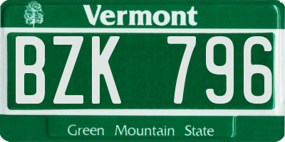 VT license plate BZK796