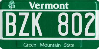 VT license plate BZK802