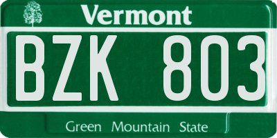 VT license plate BZK803