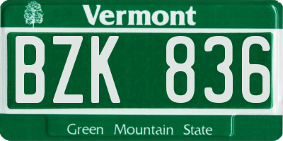 VT license plate BZK836