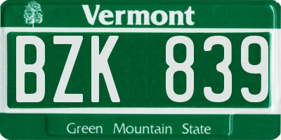 VT license plate BZK839