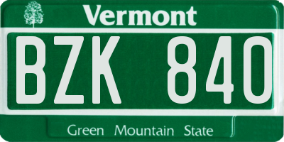 VT license plate BZK840