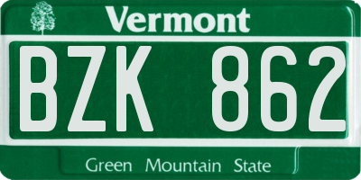 VT license plate BZK862