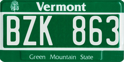 VT license plate BZK863