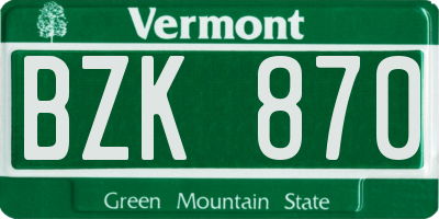 VT license plate BZK870