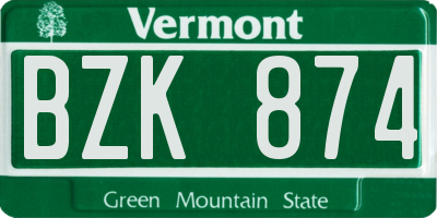 VT license plate BZK874