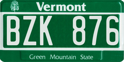 VT license plate BZK876