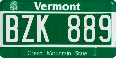 VT license plate BZK889