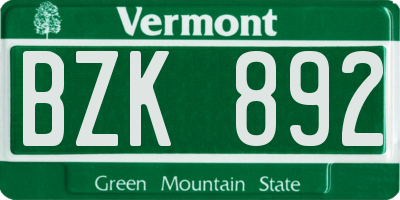 VT license plate BZK892
