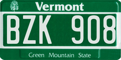 VT license plate BZK908