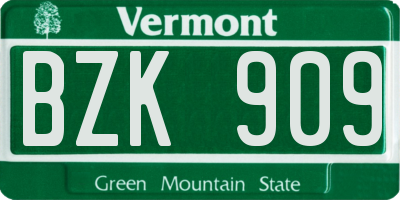 VT license plate BZK909