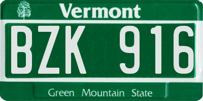 VT license plate BZK916