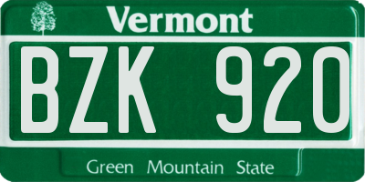 VT license plate BZK920