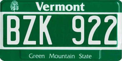 VT license plate BZK922