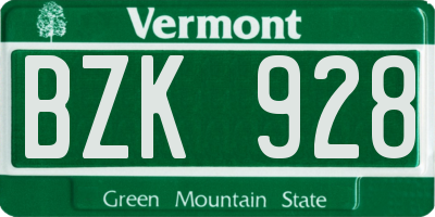 VT license plate BZK928