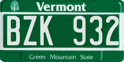 VT license plate BZK932