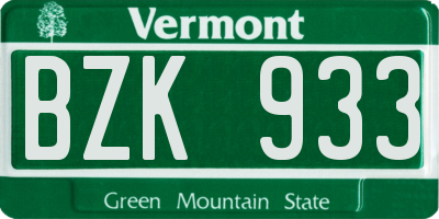 VT license plate BZK933