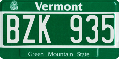 VT license plate BZK935