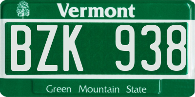 VT license plate BZK938