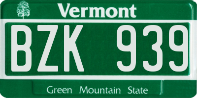 VT license plate BZK939