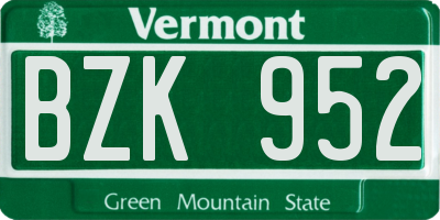 VT license plate BZK952