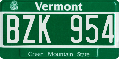 VT license plate BZK954
