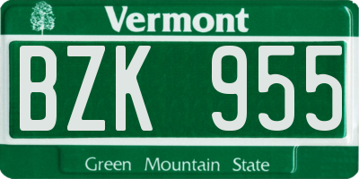 VT license plate BZK955