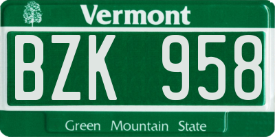 VT license plate BZK958