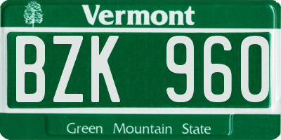 VT license plate BZK960