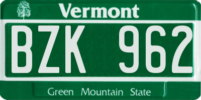 VT license plate BZK962