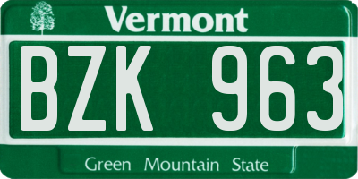 VT license plate BZK963