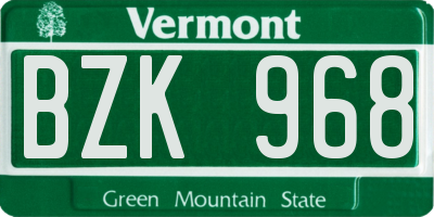VT license plate BZK968