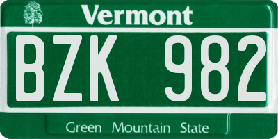 VT license plate BZK982