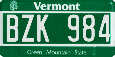VT license plate BZK984
