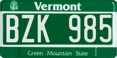 VT license plate BZK985