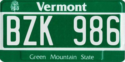 VT license plate BZK986