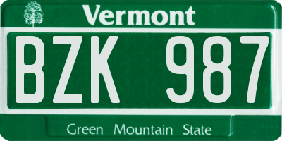 VT license plate BZK987