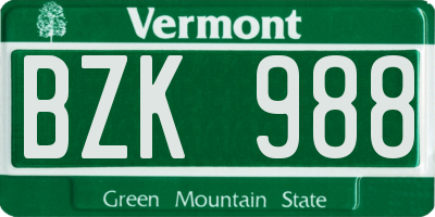VT license plate BZK988