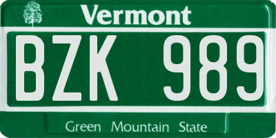 VT license plate BZK989