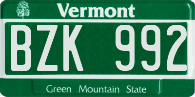 VT license plate BZK992