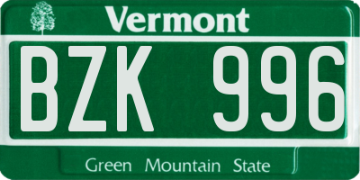 VT license plate BZK996