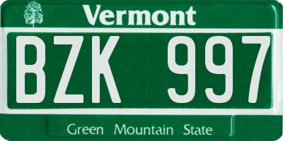 VT license plate BZK997