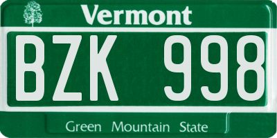 VT license plate BZK998