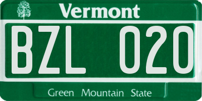 VT license plate BZL020
