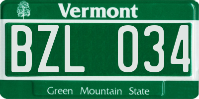 VT license plate BZL034