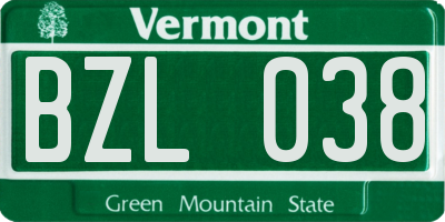 VT license plate BZL038