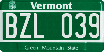 VT license plate BZL039